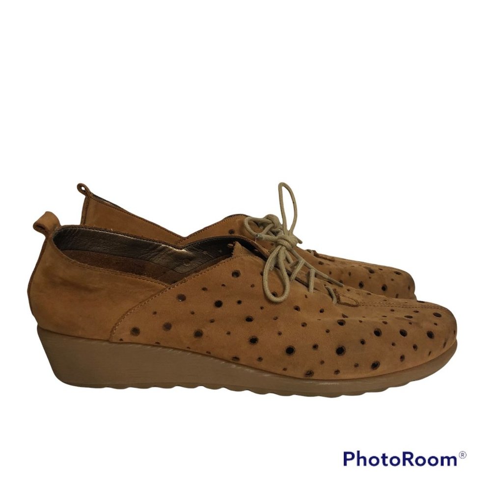 The Flexx Perforated Suede Brown Lace Up Wedge Sneaker Comfort Shoe Brown US 8